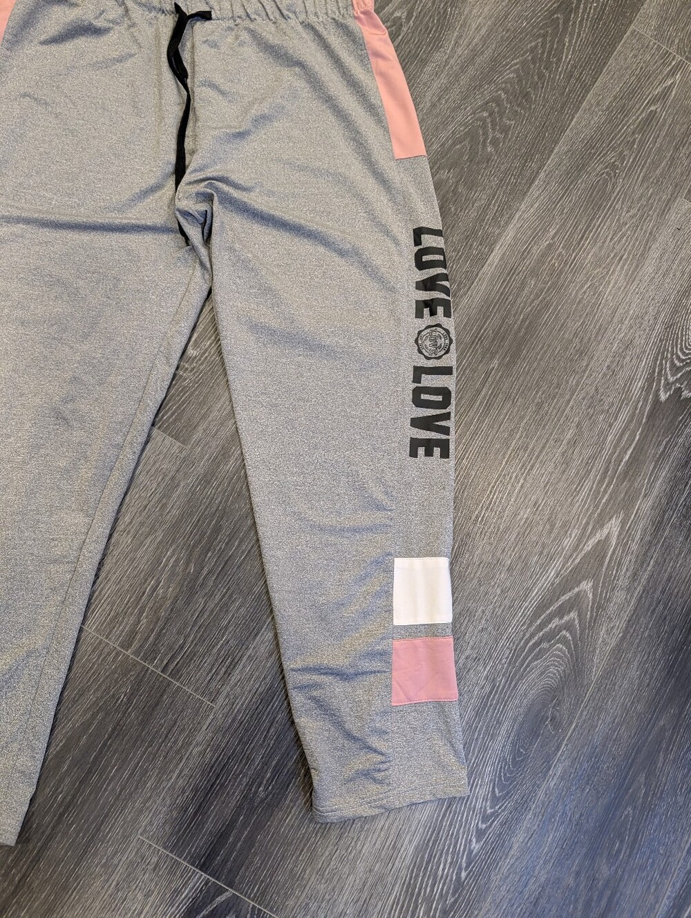 Women's Gray Joggers with Pink Trim - LOVE Side Graphic